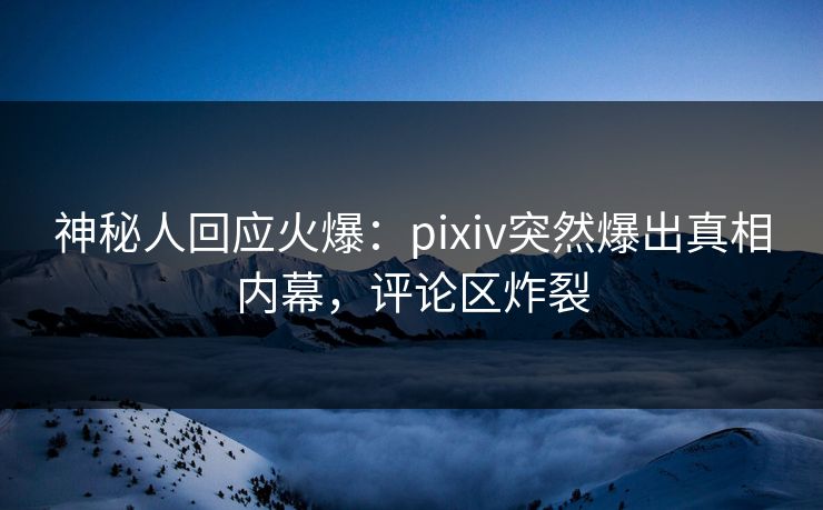神秘人回应火爆：pixiv突然爆出真相内幕，评论区炸裂