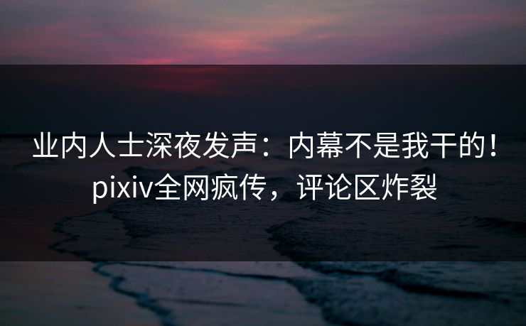 业内人士深夜发声：内幕不是我干的！pixiv全网疯传，评论区炸裂